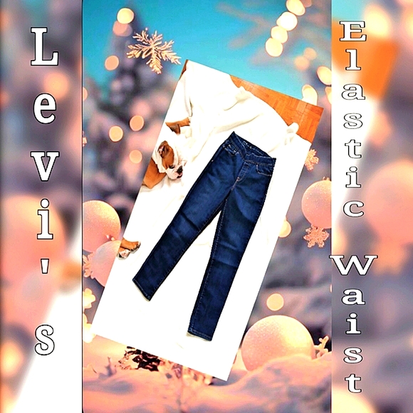 Levi's jeans Womans Elastic waist Straight leg Dark Blue wash pull on size 10 - Picture 1 of 13
